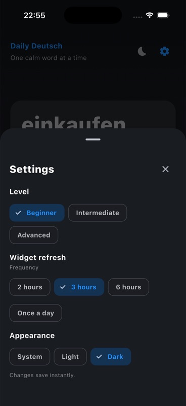 Daily Deutsch app customization settings to personalize your German learning experience
