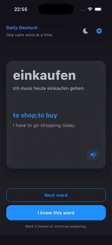 Daily Deutsch app light and dark mode for comfortable German vocabulary learning