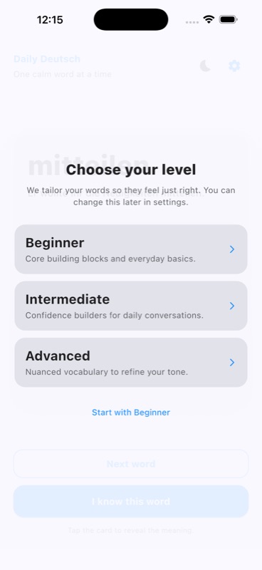 Daily Deutsch difficulty levels A1 A2 B1 B2 for beginner to advanced German learners